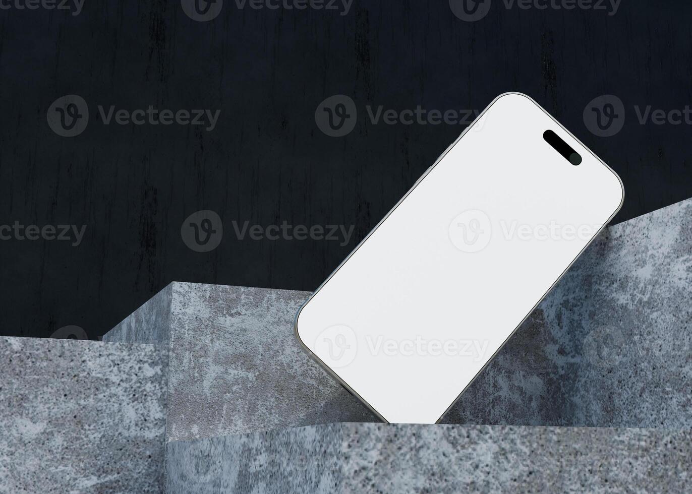 Mobile phone screen on rocks background mockup photo