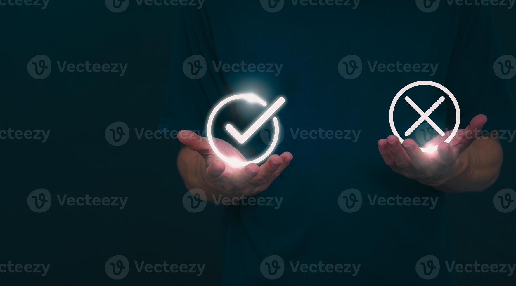 Male hand pointing at symbol of guarantee of quality of service Certification concept and standard quality control Standard warranty Documents certified on virtual screen photo