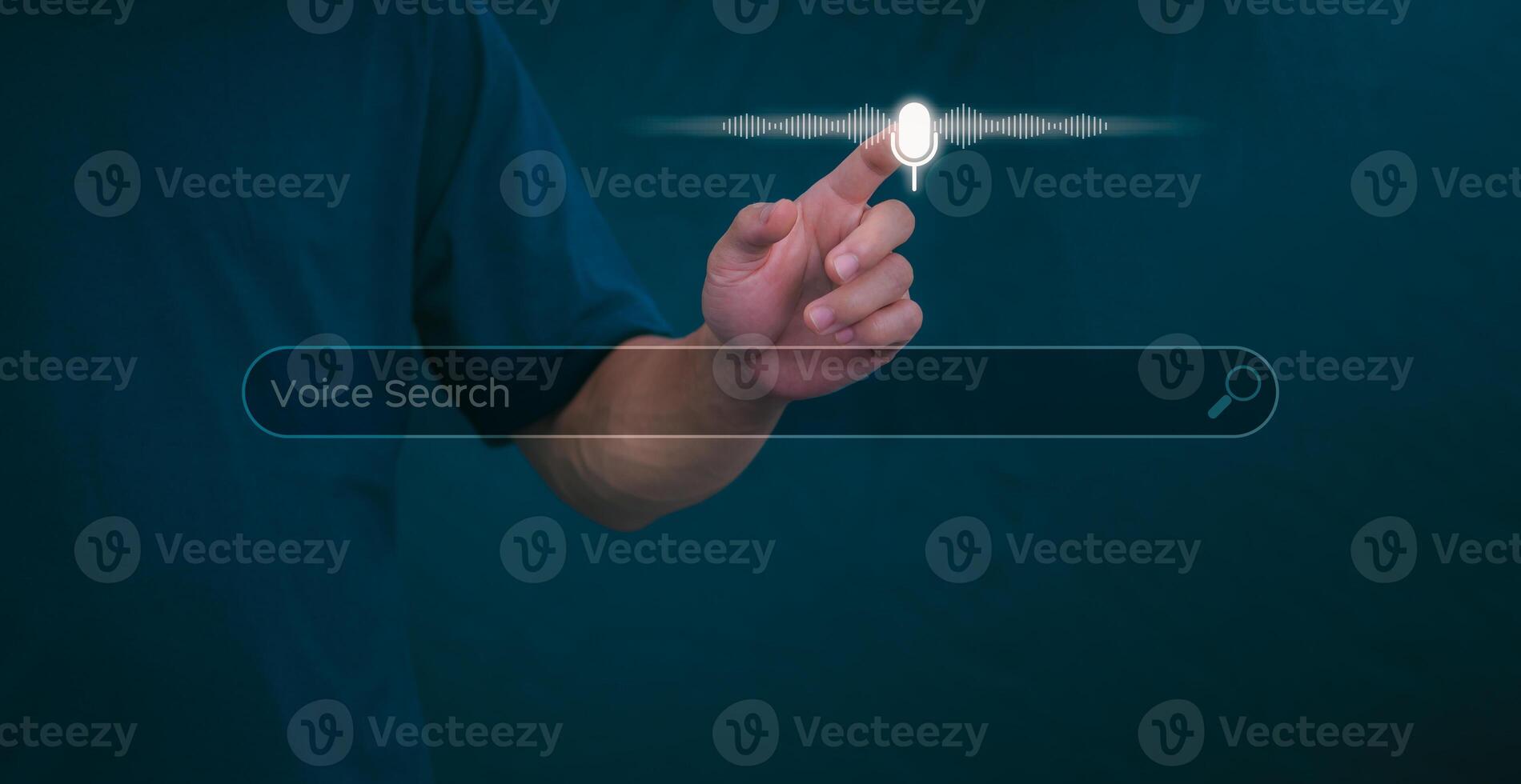 Information data search technology, search optimization, male hand using voice search, using the search bar function on your website, big data, automatic operation photo