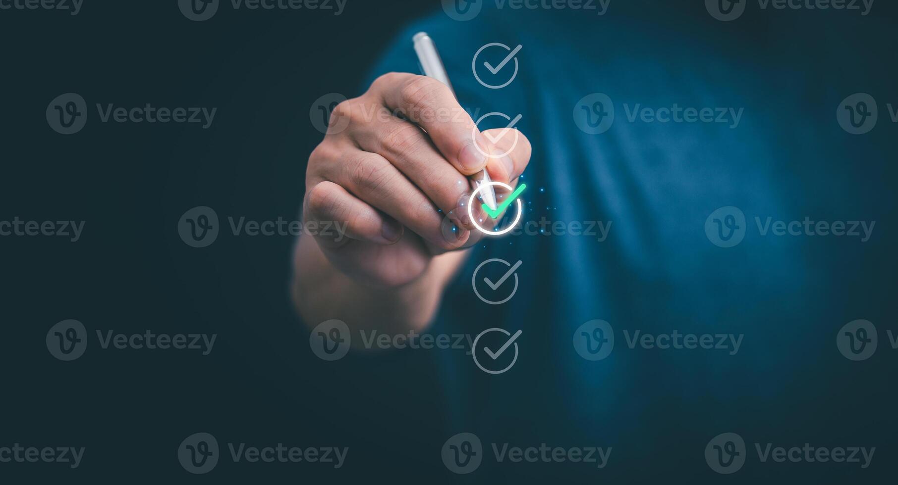 Businessmen mark check blocks to verify the correctness and approve or accept the agreement. in digital documents Concept of working via the internet photo