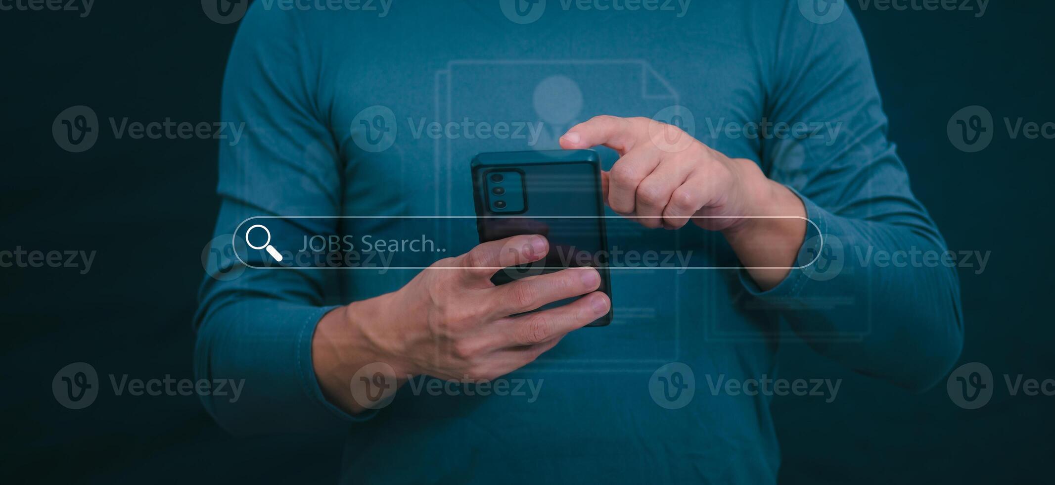 Information data search technology, search optimization, male hand using jobs search, using the search bar function on your website, big data, automatic operation photo