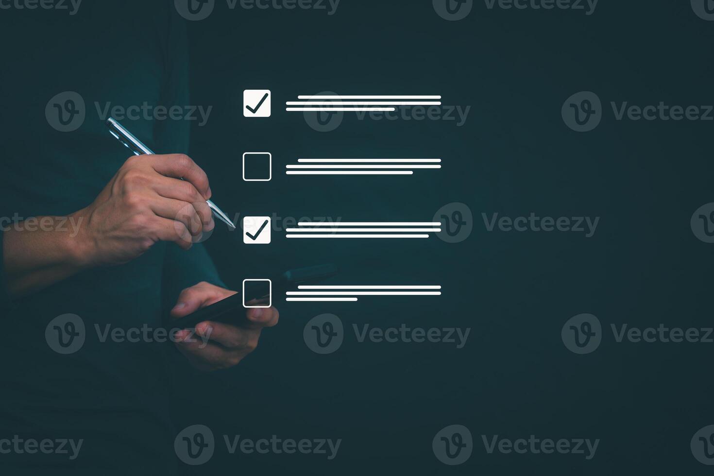 Businessmen mark check blocks to verify the correctness and approve or accept the agreement. in digital documents Concept of working via the internet photo