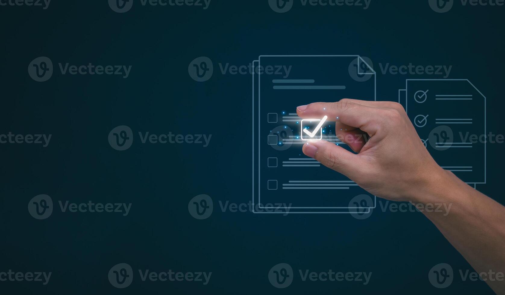 Businessmen mark check blocks to verify the correctness and approve or accept the agreement. in digital documents Concept of working via the internet photo