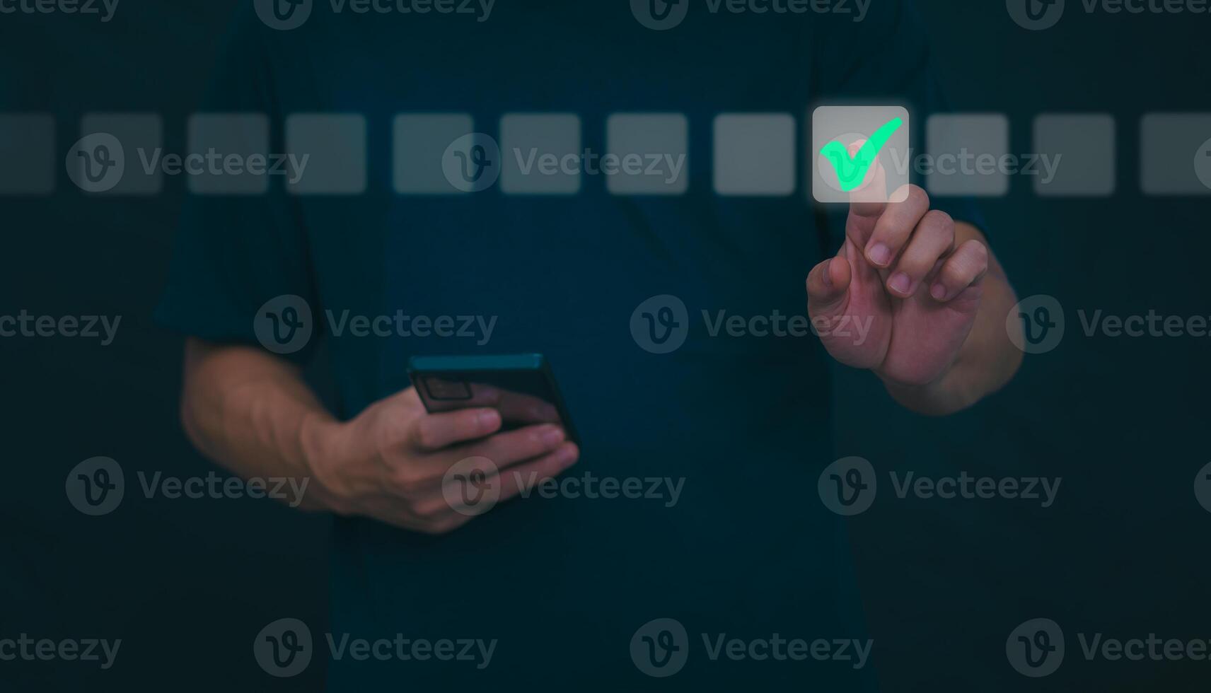 Businessmen mark check blocks to verify the correctness and approve or accept the agreement. in digital documents Concept of working via the internet photo