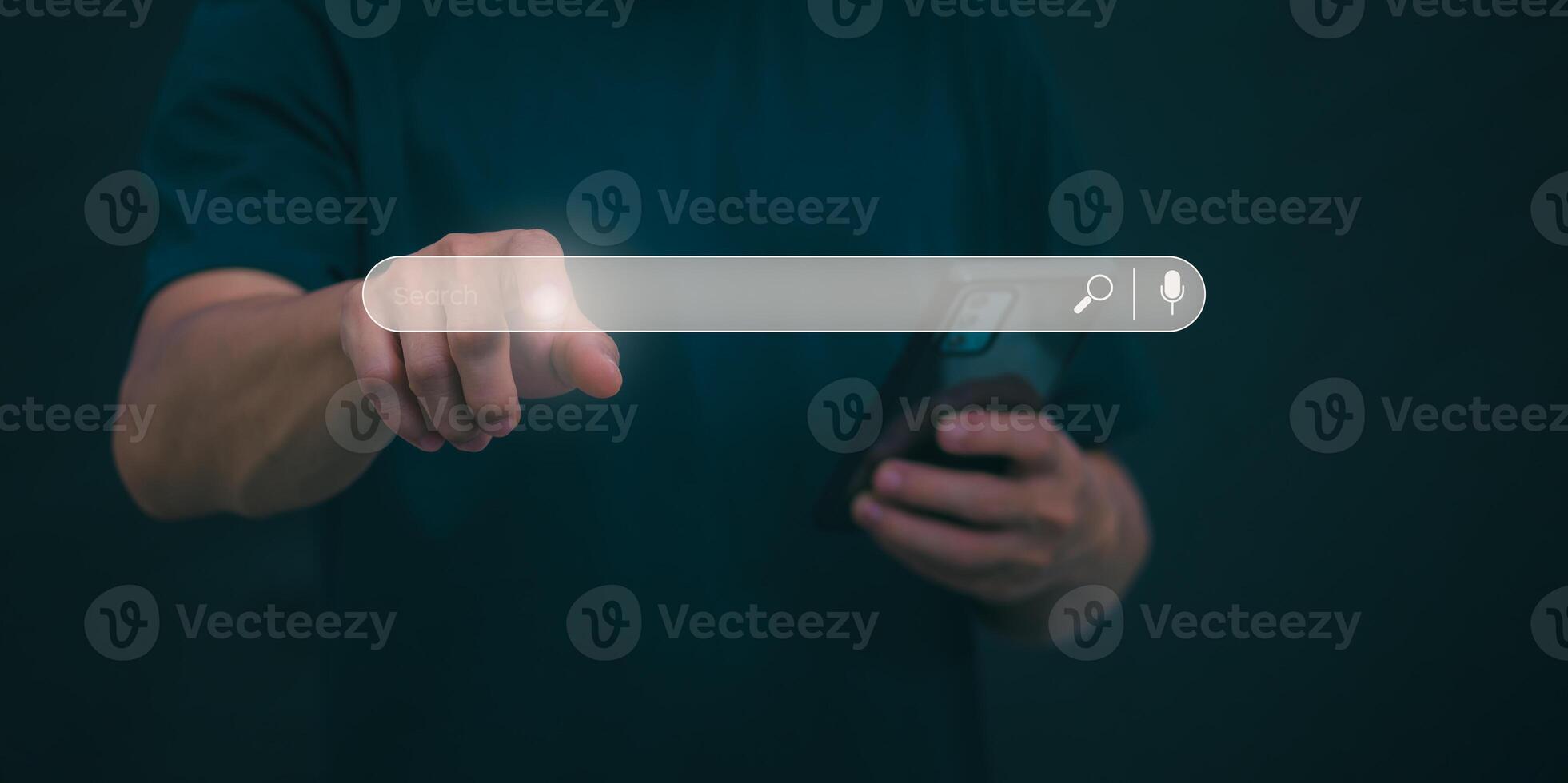 Information search technology, search engine optimization, male hand using a smartphone to search information, using the search bar function on your website photo