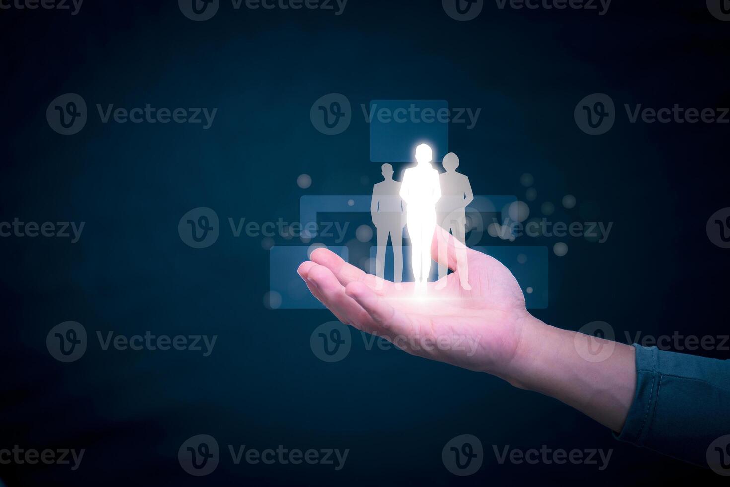 Businessman showing the linkage of organizational structure with effective management and have leadership in team building, human resource management concepts, strategic goals for business growth photo