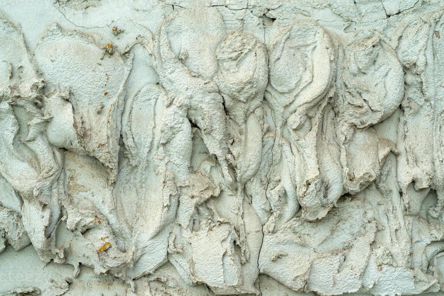 Smudges of cement and plaster on the wall of the house. photo