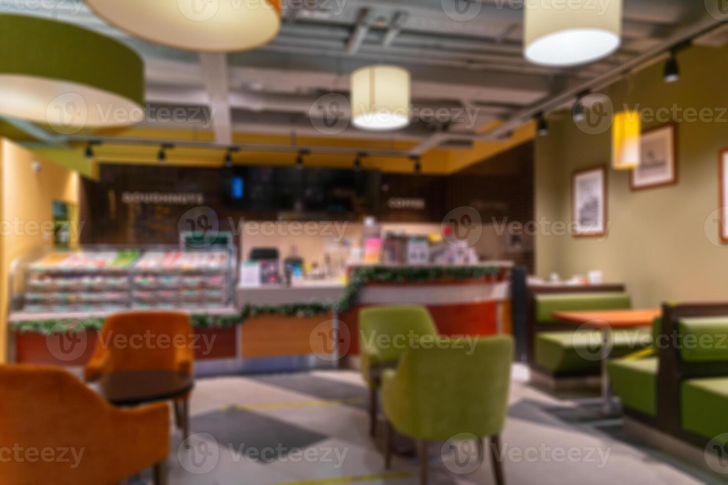 Blurred interior of a modern cafe without visitors. photo