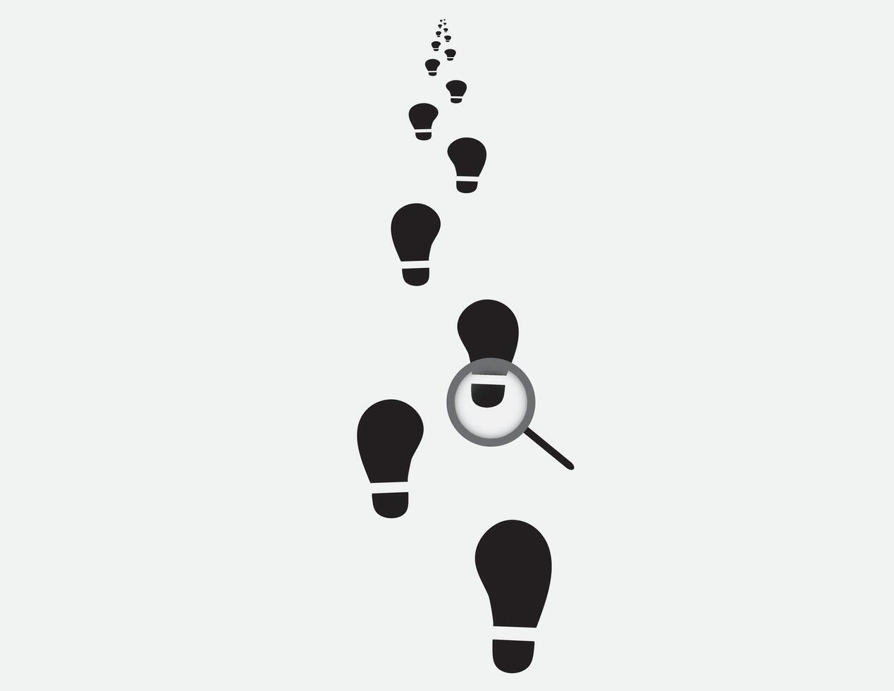 Analyzing the footsteps of successful person using magnifying glass illustration vector