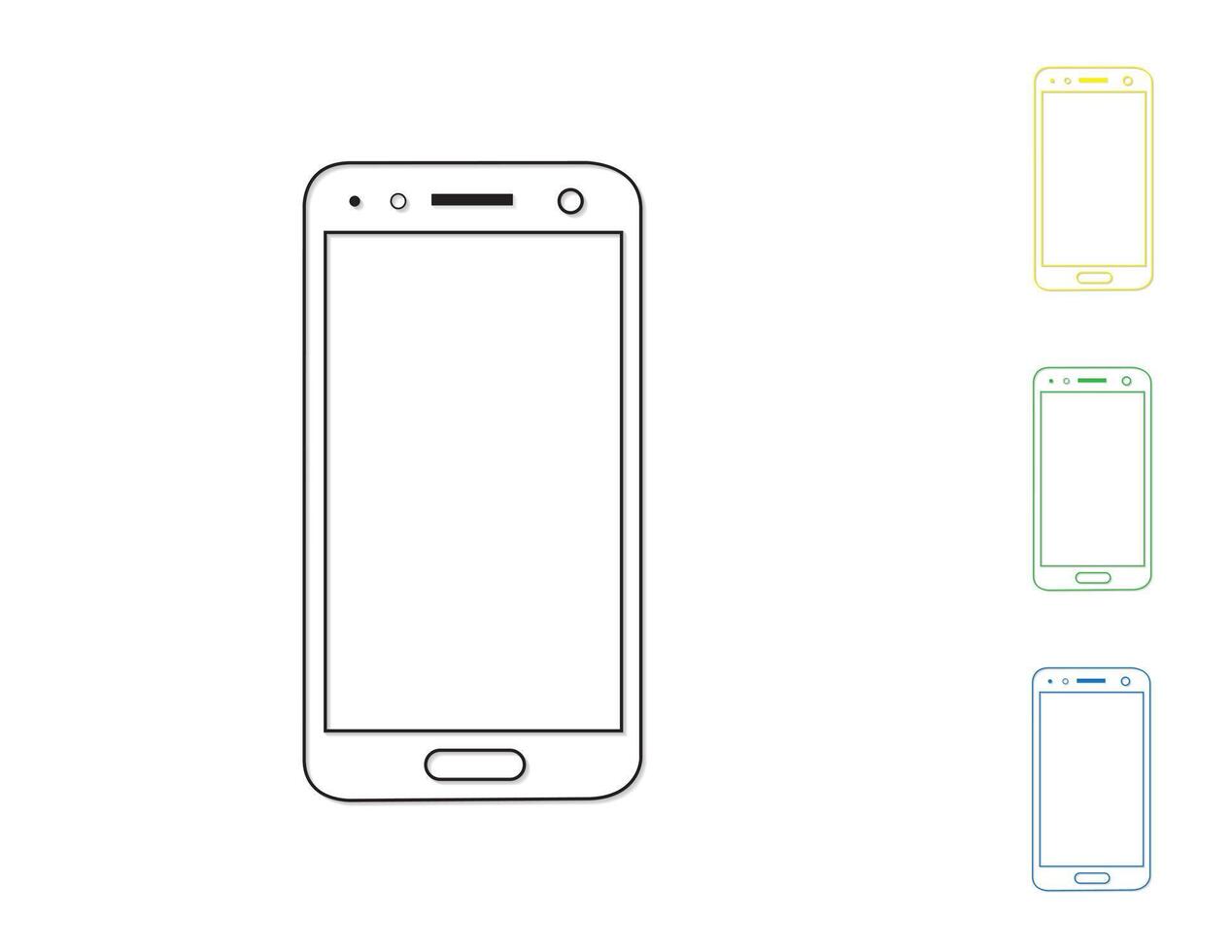 A set of simple modern touchscreen mobile phones by drawing lines on white background with shadow illustration vector