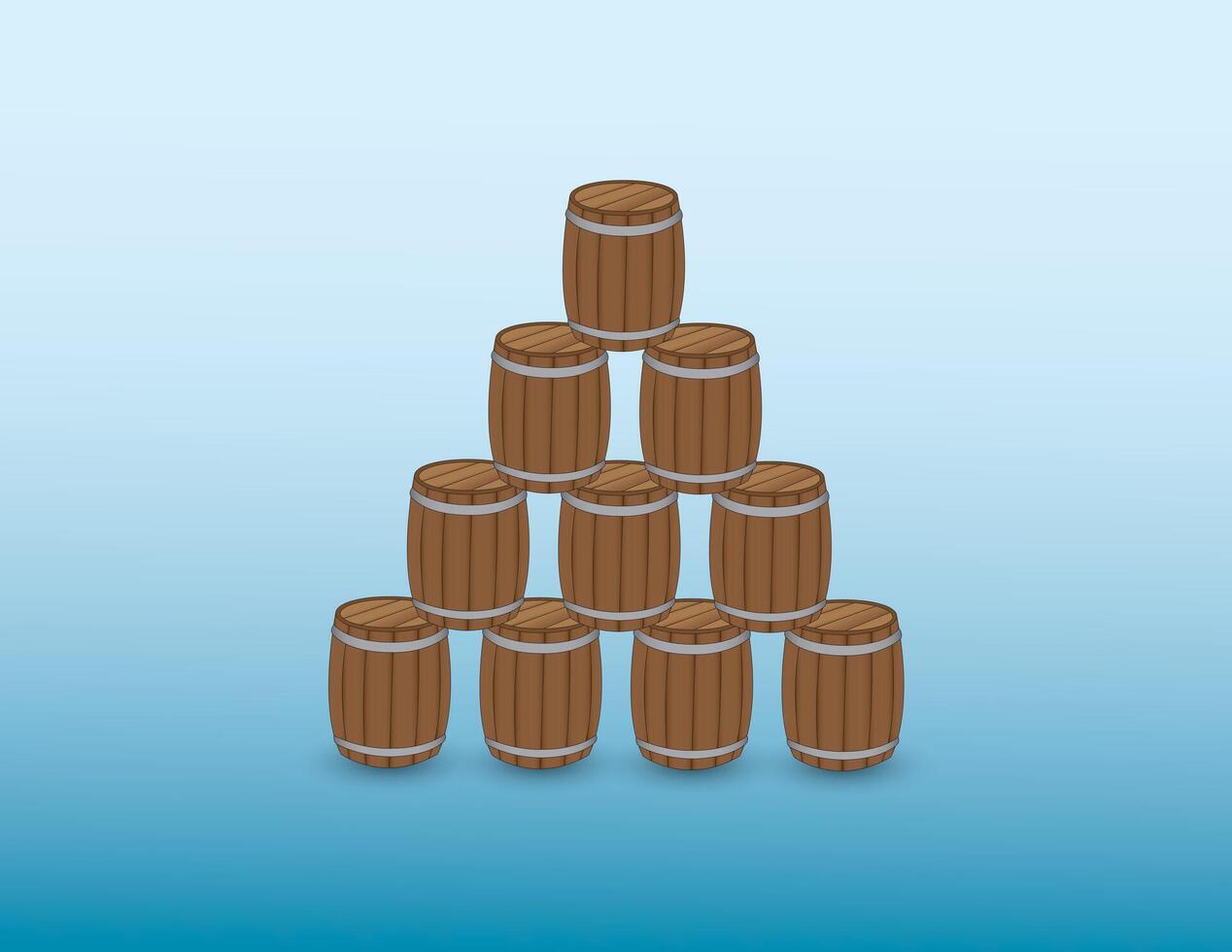 Pile of wooden barrels to store and transport things on blue background illustration vector