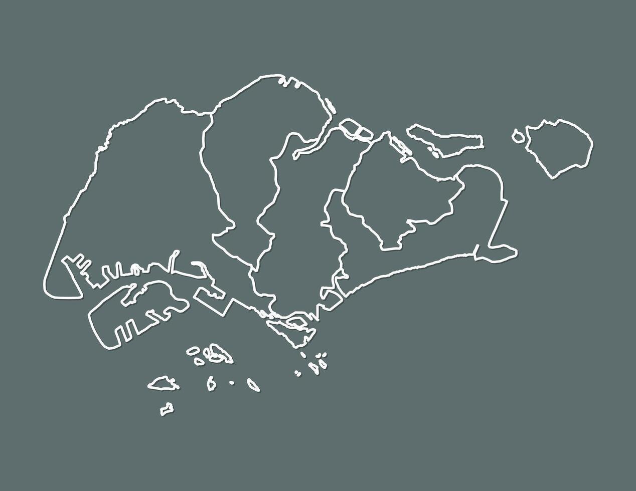 White Singapore map with regions border lines on dark background illustration vector