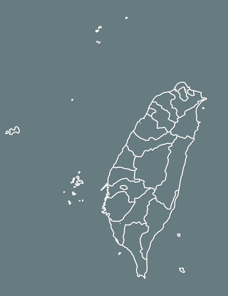 White Taiwan map with border lines of different provinces on dark background illustration vector