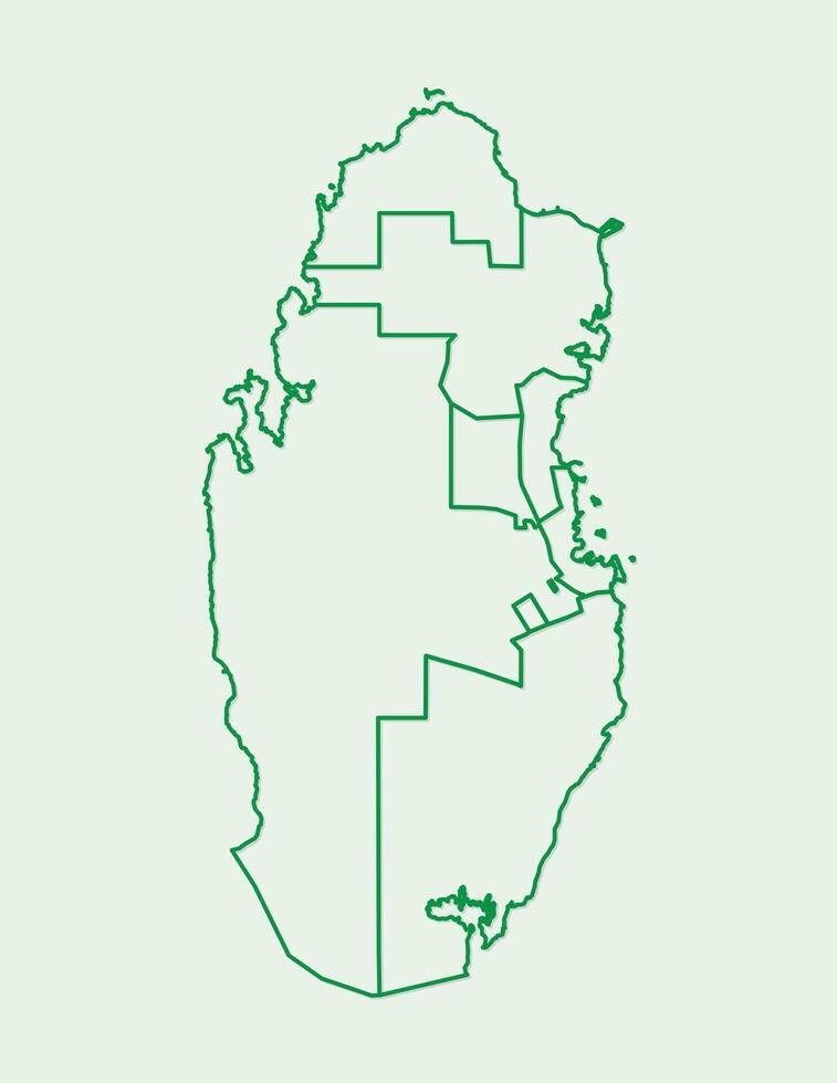 Green Qatar map with lines of municipalities or divisions on light background illustration vector