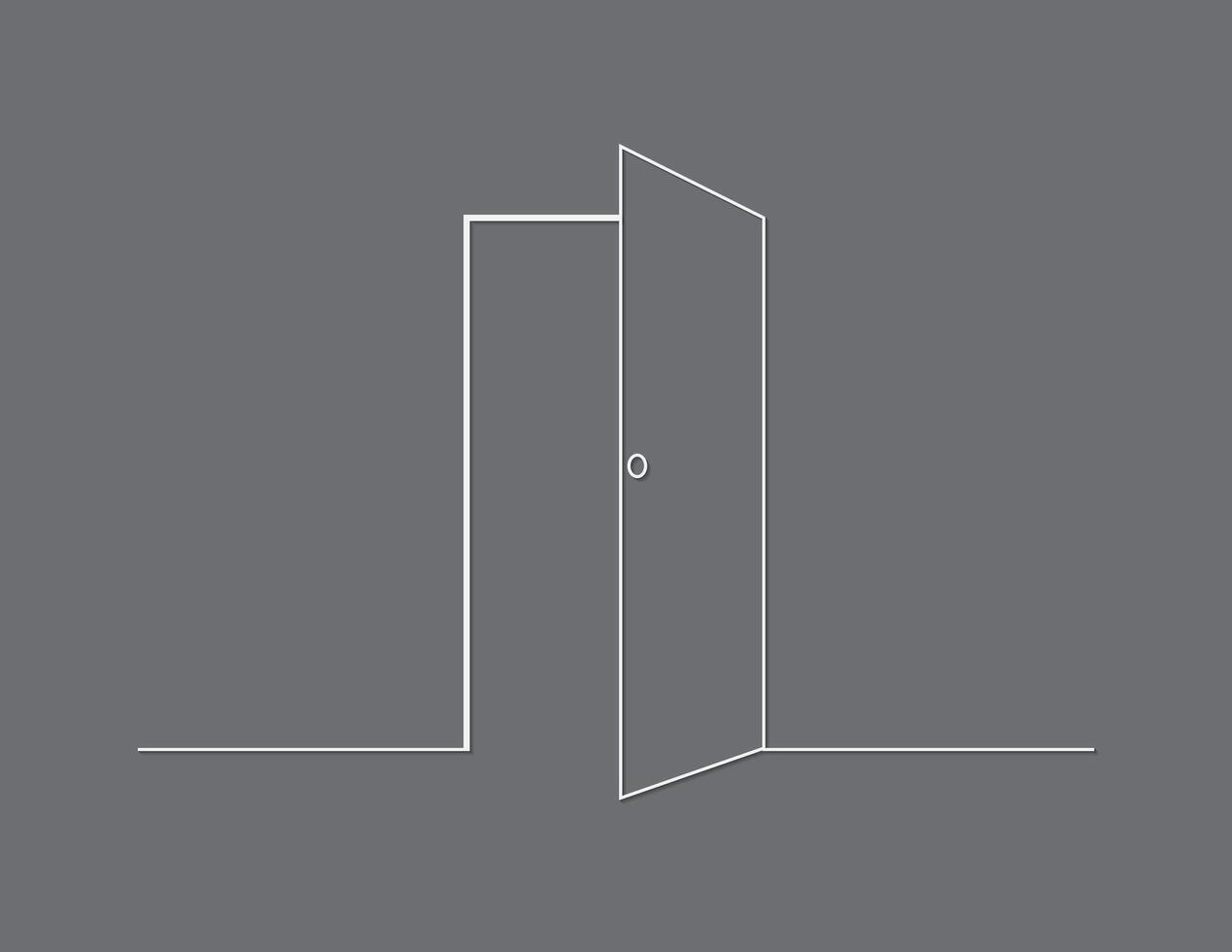 A white open door with wall on black background illustration vector