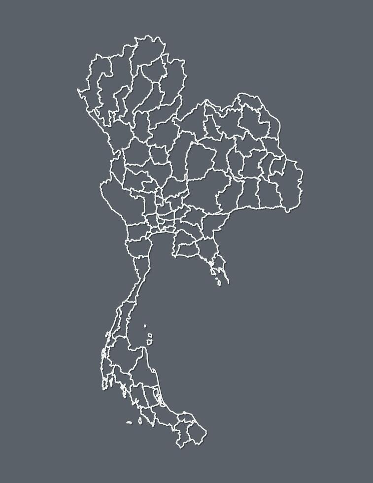 White color Thailand map with borders of Provinces on dark background illustration vector