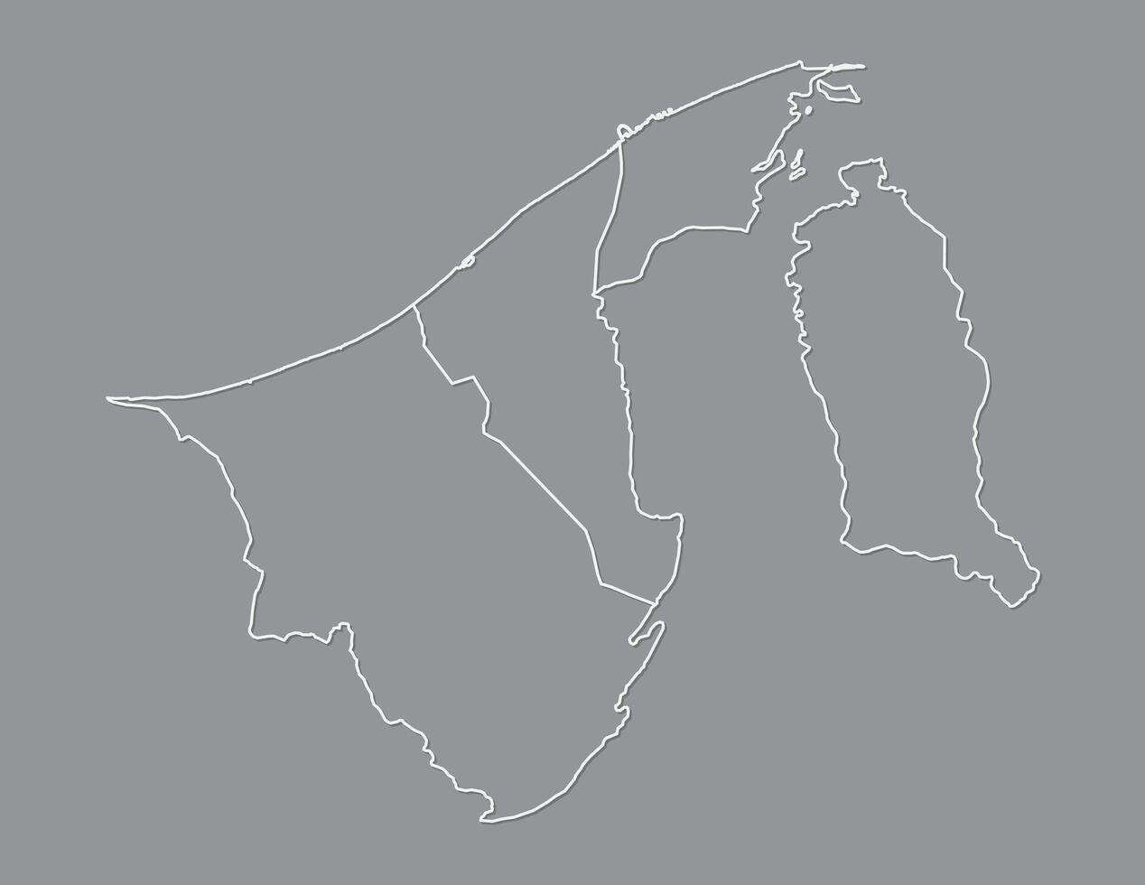 Brunei map with white lines of districts on black background illustration vector