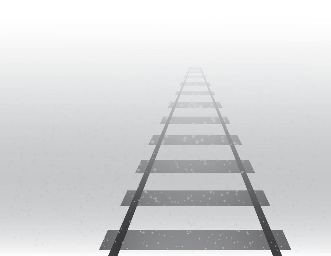A train track road for traveling long distance on foggy and snowy weather in winter season illustration vector