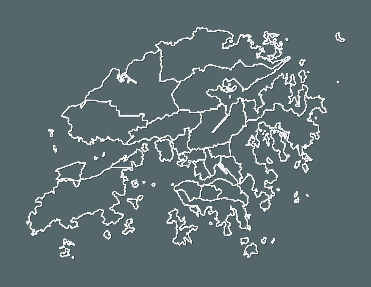 White Hong Kong map with districts border lines on dark background illustration vector
