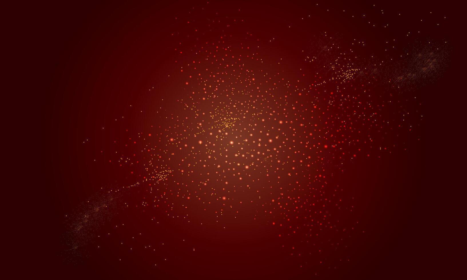 Sparkling glitter border. golden dust isolated on dark red background. vector