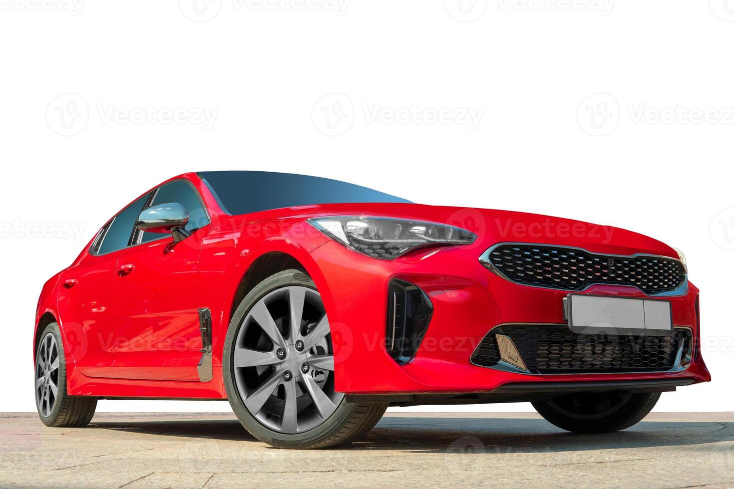 Red car on white background. Stylish, modern, bright image of the car for design solutions. photo