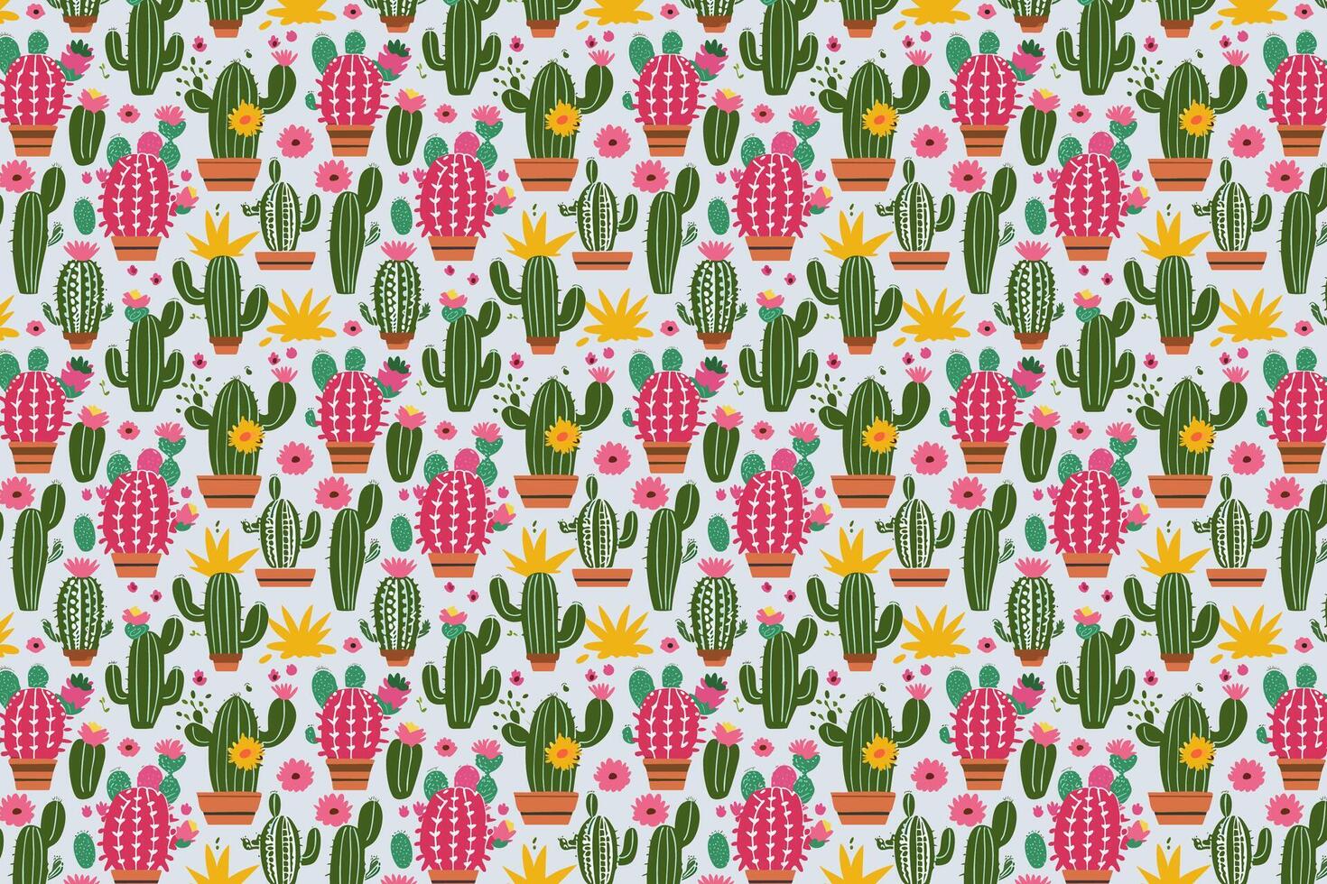 Pattern with cactuses and succulents. Decorative background for fabric, textile, wrapping paper, wallpapers. vector