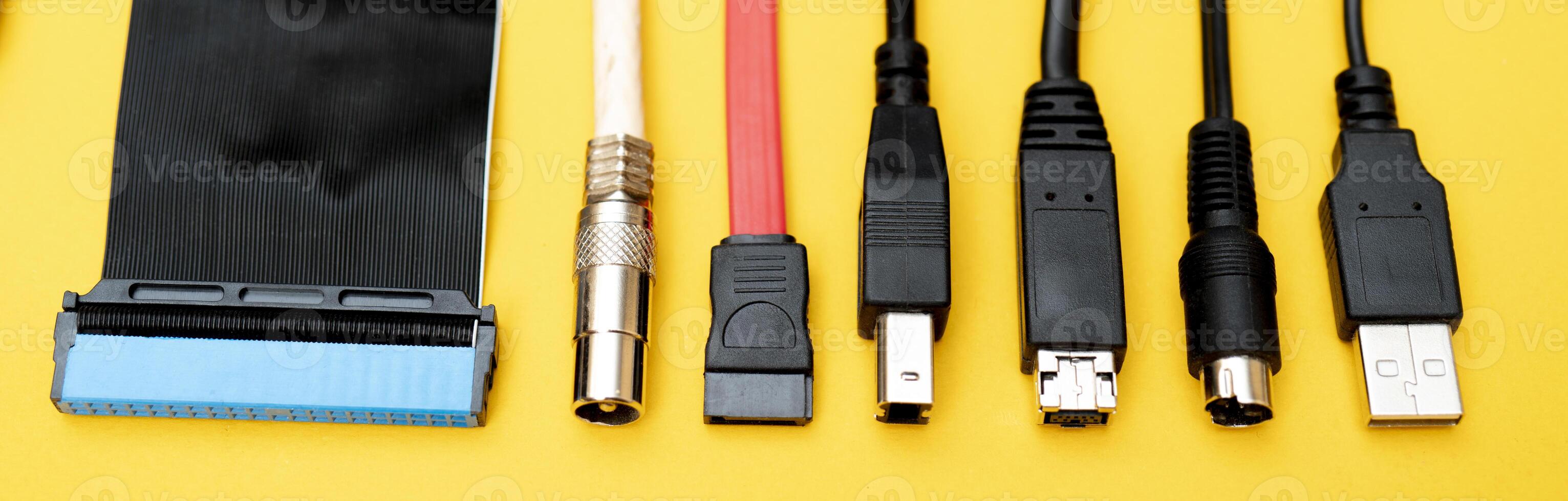 Connecting wires for the computer. Types of connectors. photo