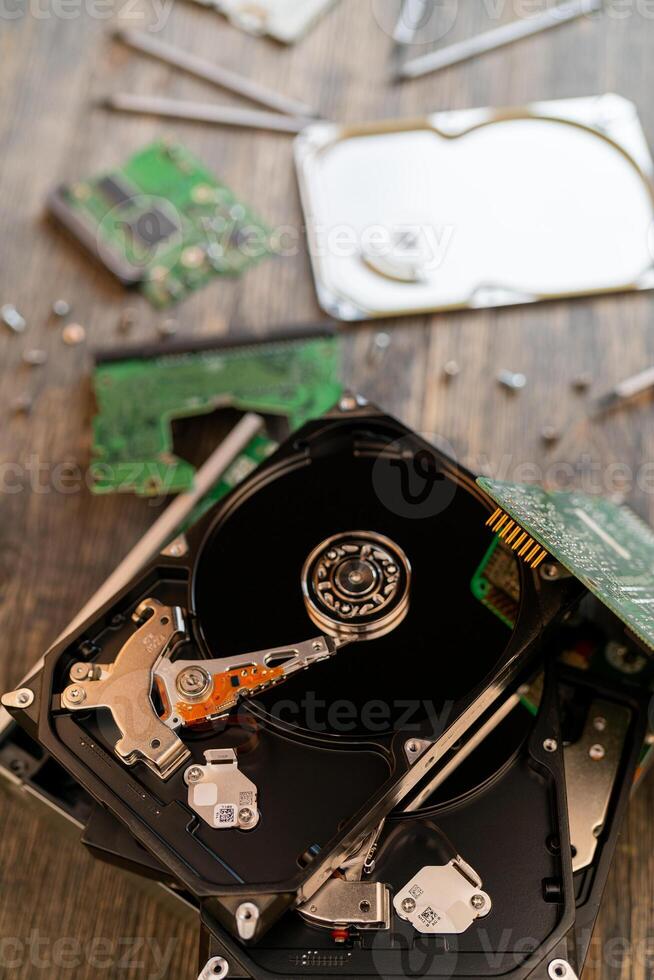 Computer hard drive. Computer Repair. Modern computer technology. photo