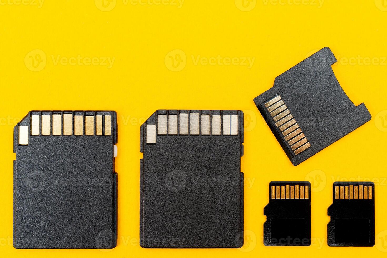 Memory cards for gadgets. Modern storage devices. Digital recording of information. photo