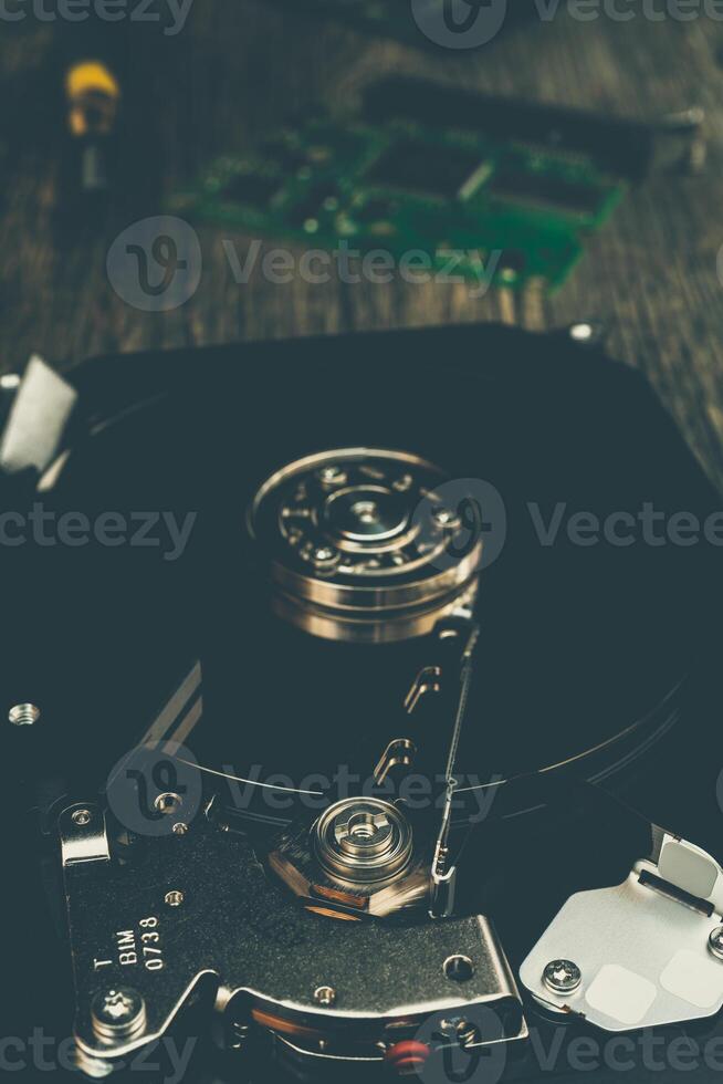 Computer hard drive. Computer Repair. Modern computer technology. photo