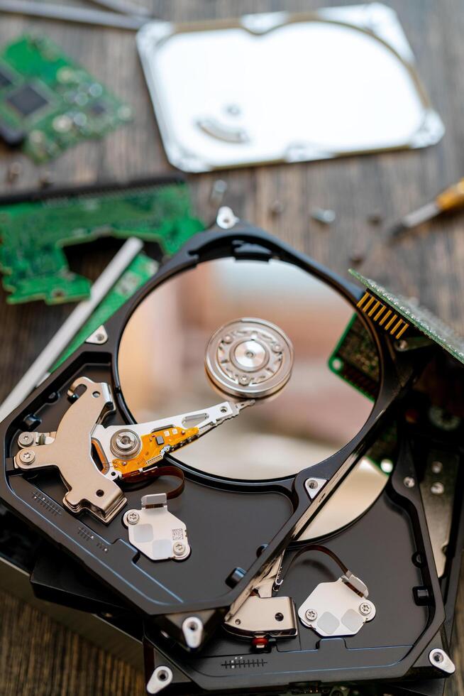 Computer hard drive. Computer Repair. Modern computer technology. photo