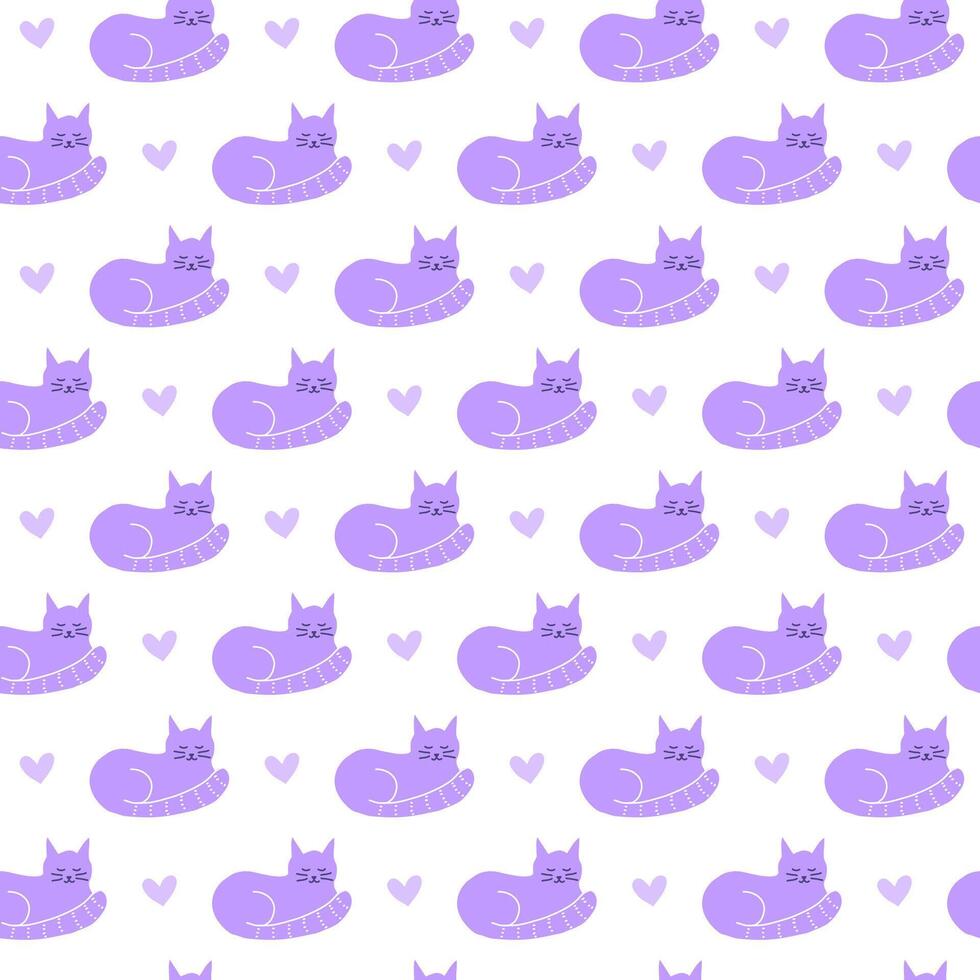 Seamless pattern with cats and hearts. vector