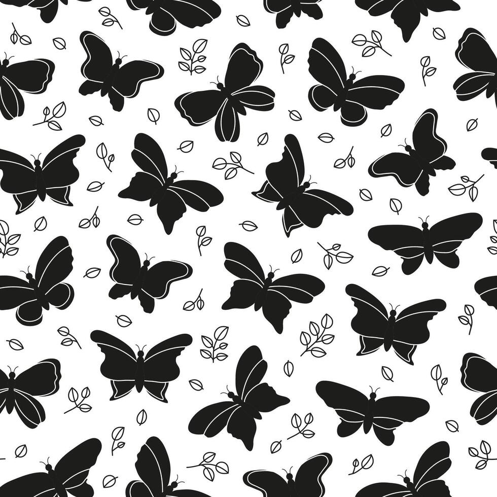 Seamless pattern with butterflies and leafy branches. vector