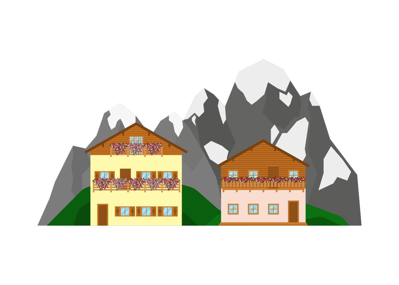 Private houses on the mountains landscape. vector