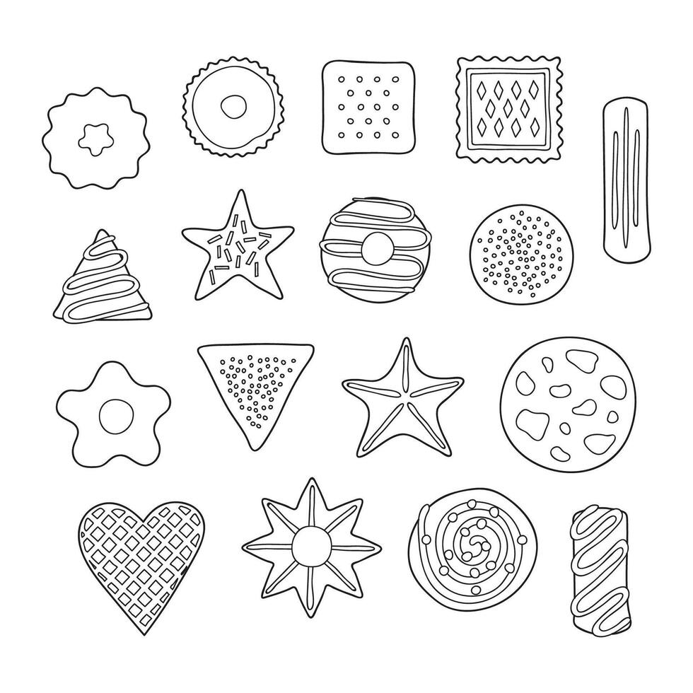Set of different hand drawn cookies. vector