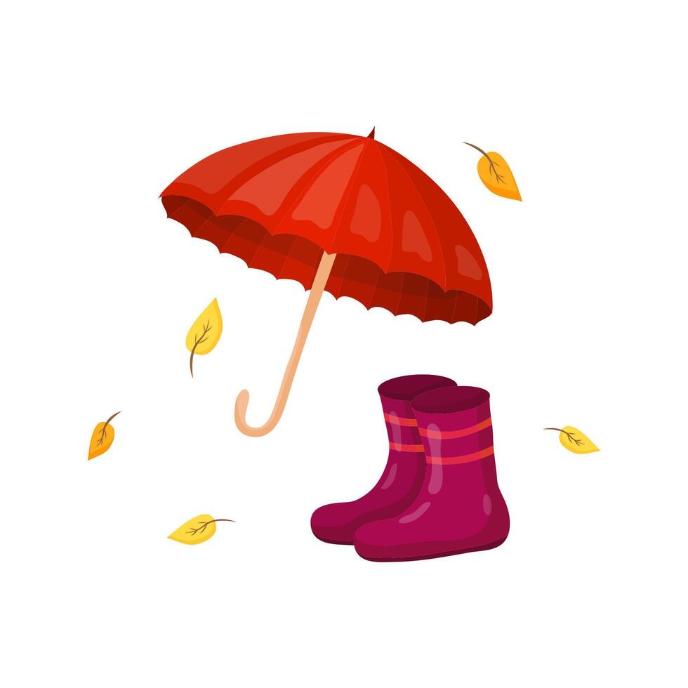 Illustration of umbrella and rain boots. vector