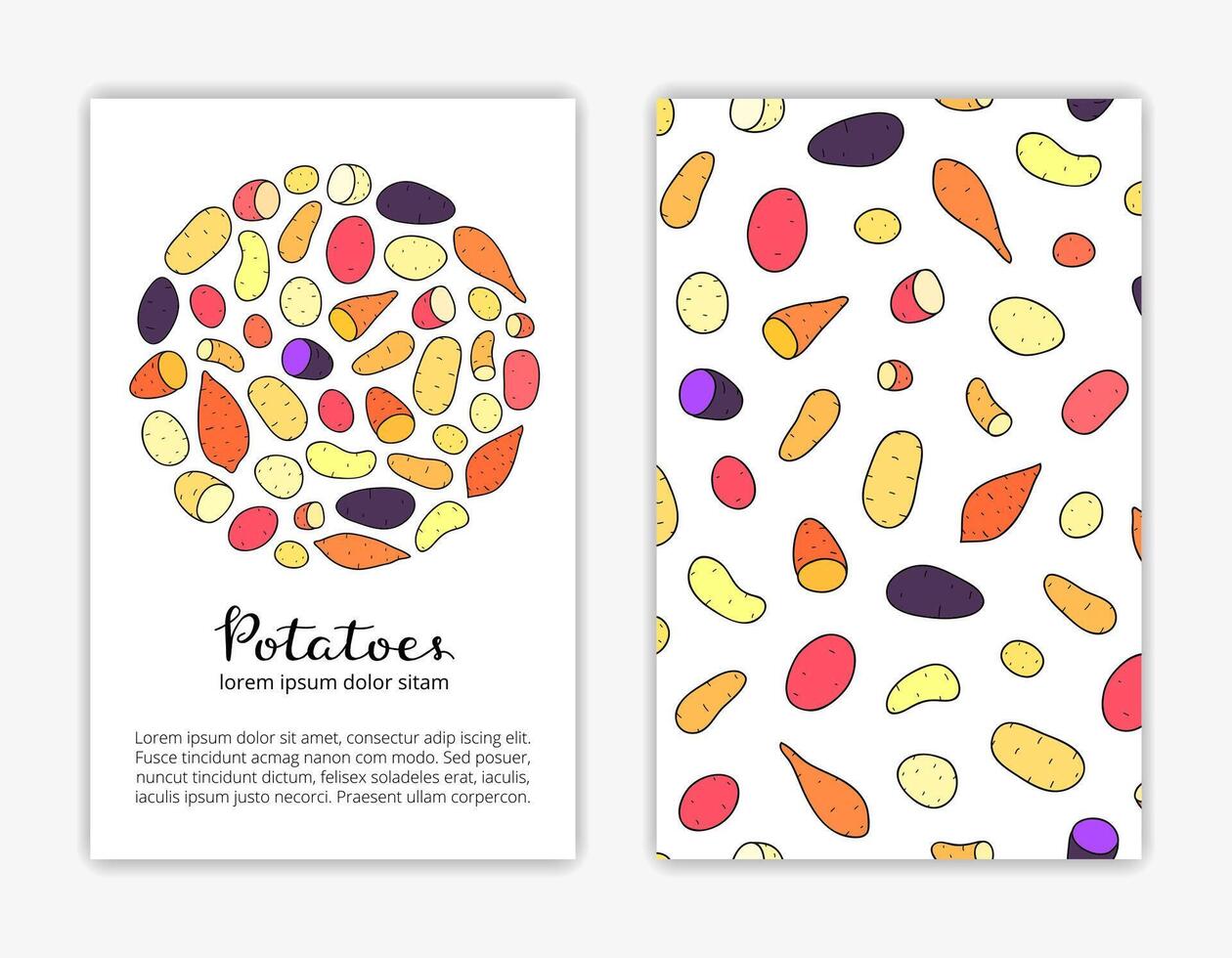 Card templates with doodle potatoes. vector