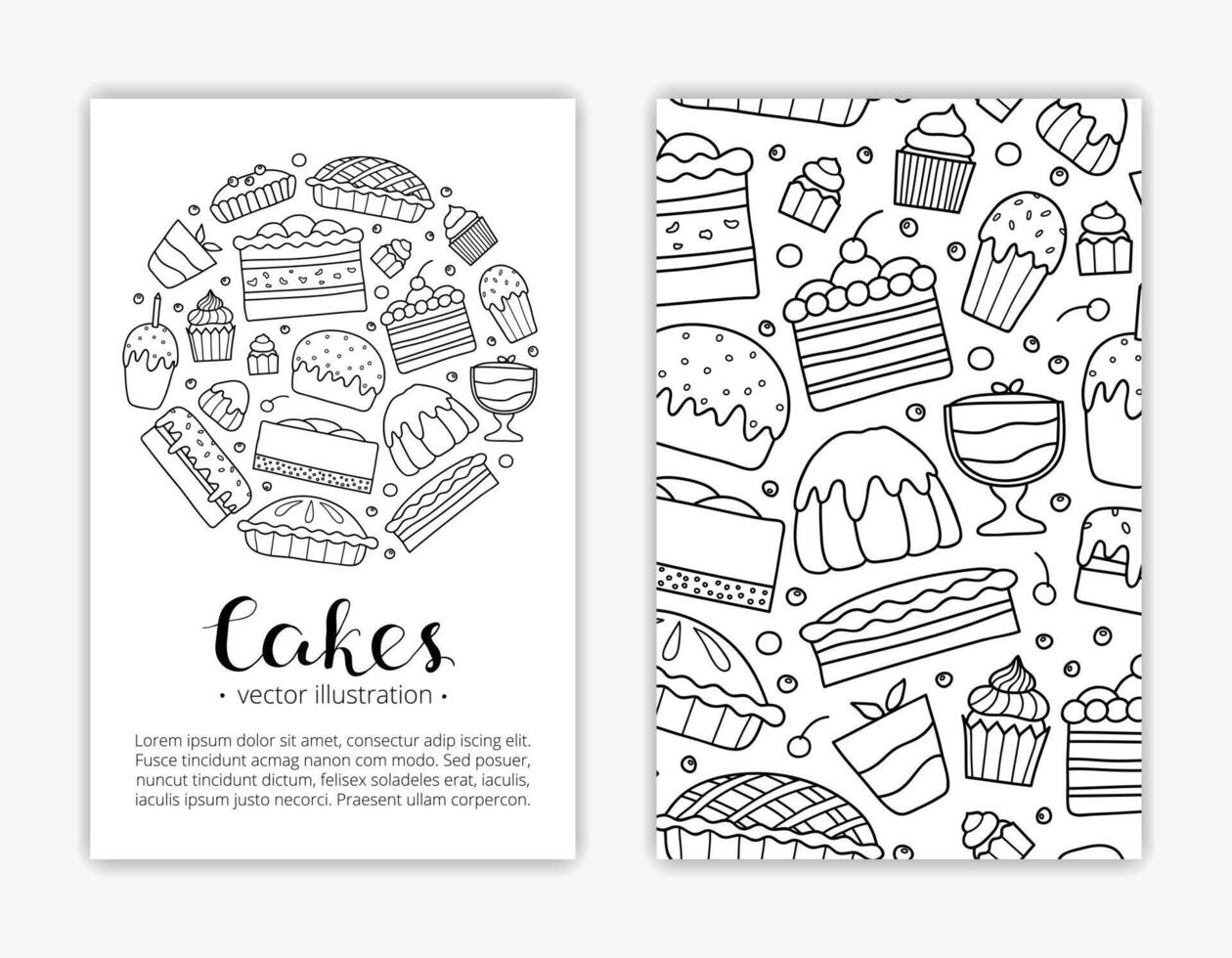 Card templates with cakes, desserts and pies. vector