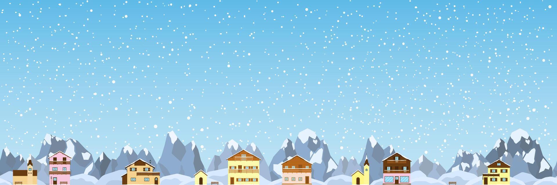 Seamless background with Alpine houses and churches. vector