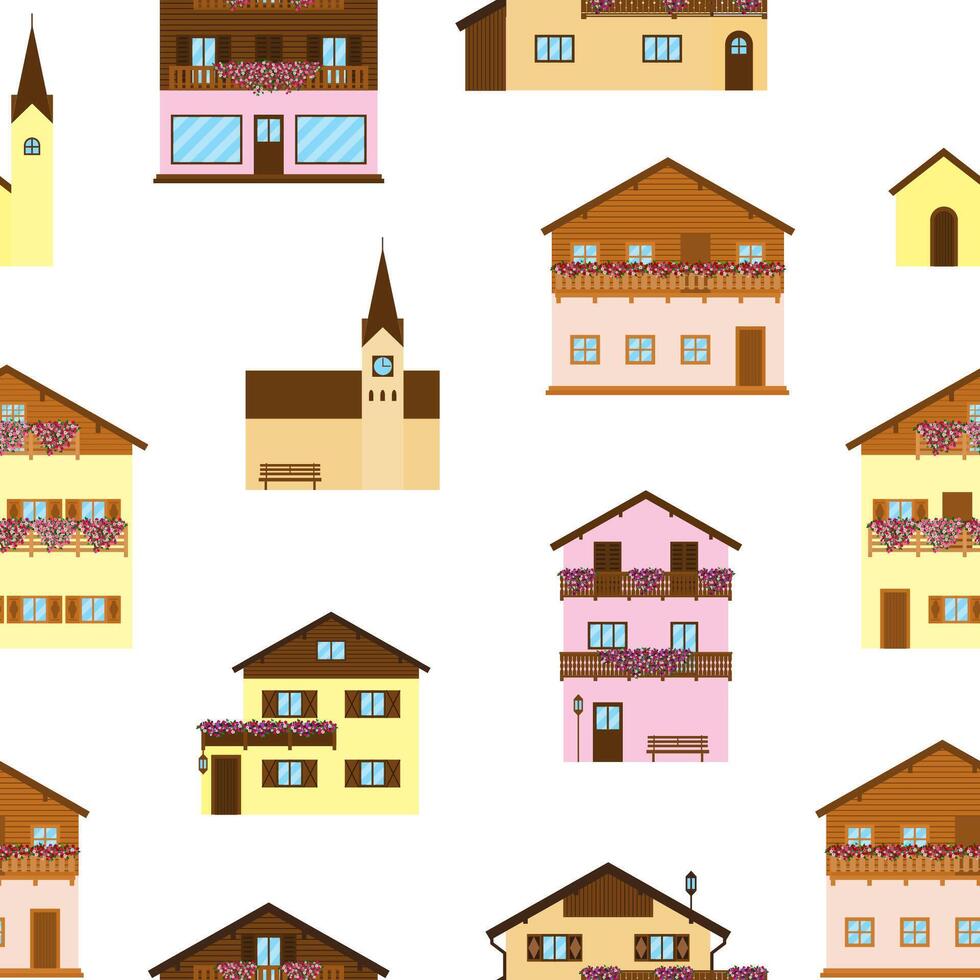 Seamless pattern with Alpine houses. vector