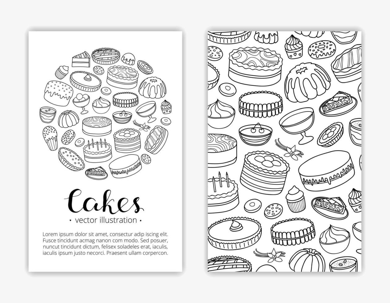 Card templates with cakes, desserts and pies. vector