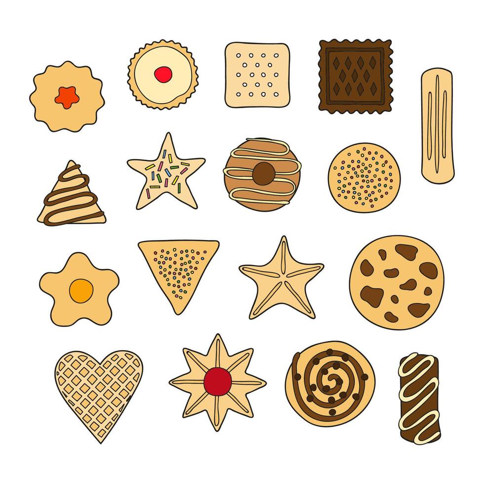 Set of different hand drawn cookies. vector