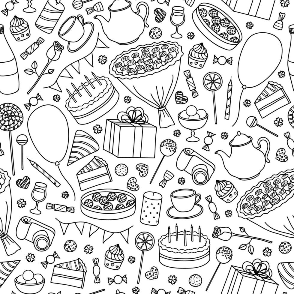 Seamless pattern with hand drawn holiday items. vector