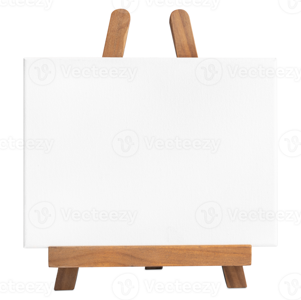 Blank white canvas on Wooden easel isolated png