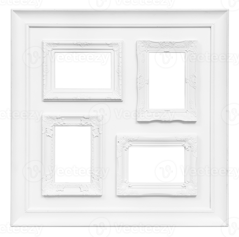 Multi picture frame set with blank space isolated on transparent background. Template mockup png
