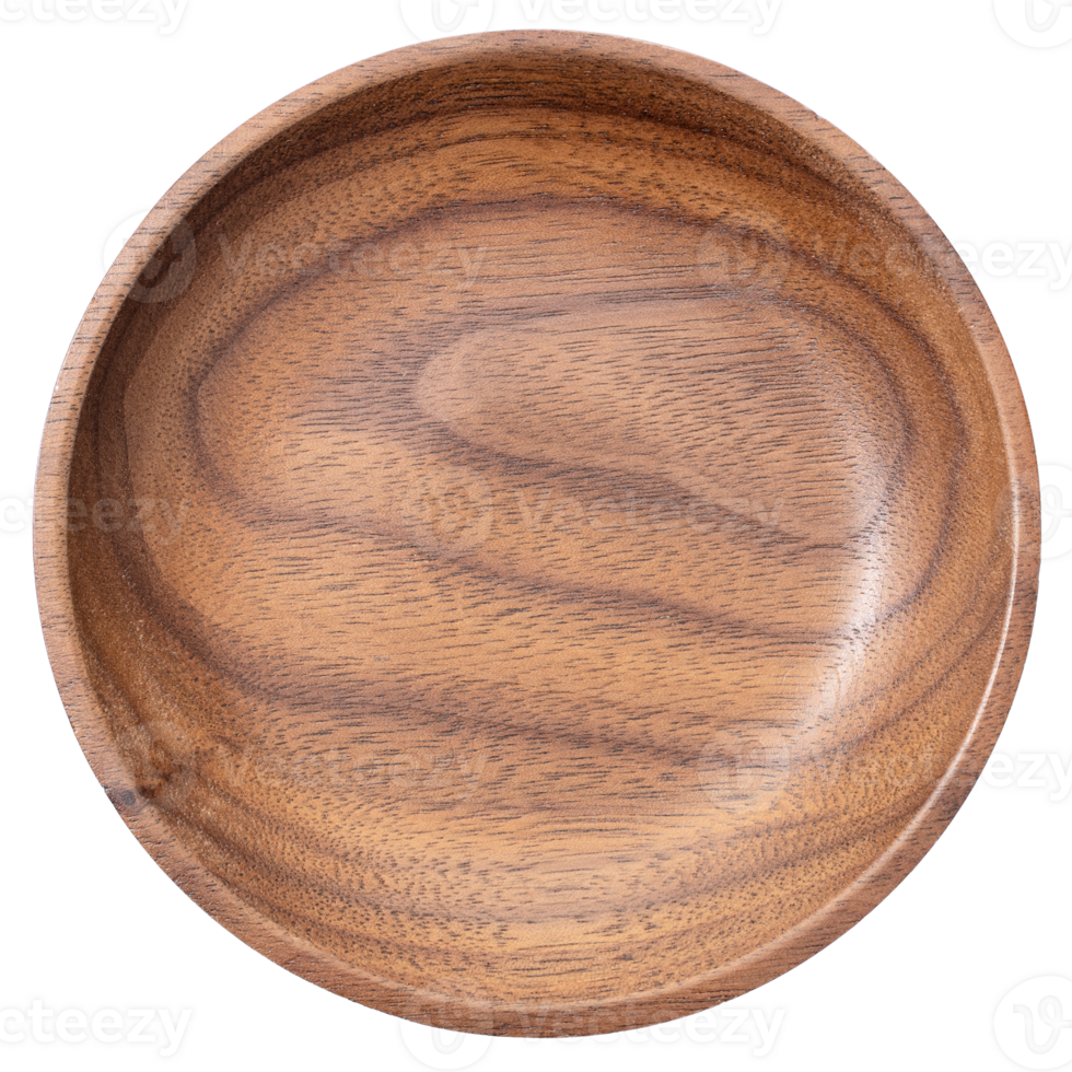 Empty round wooden plate or bowl isolated png