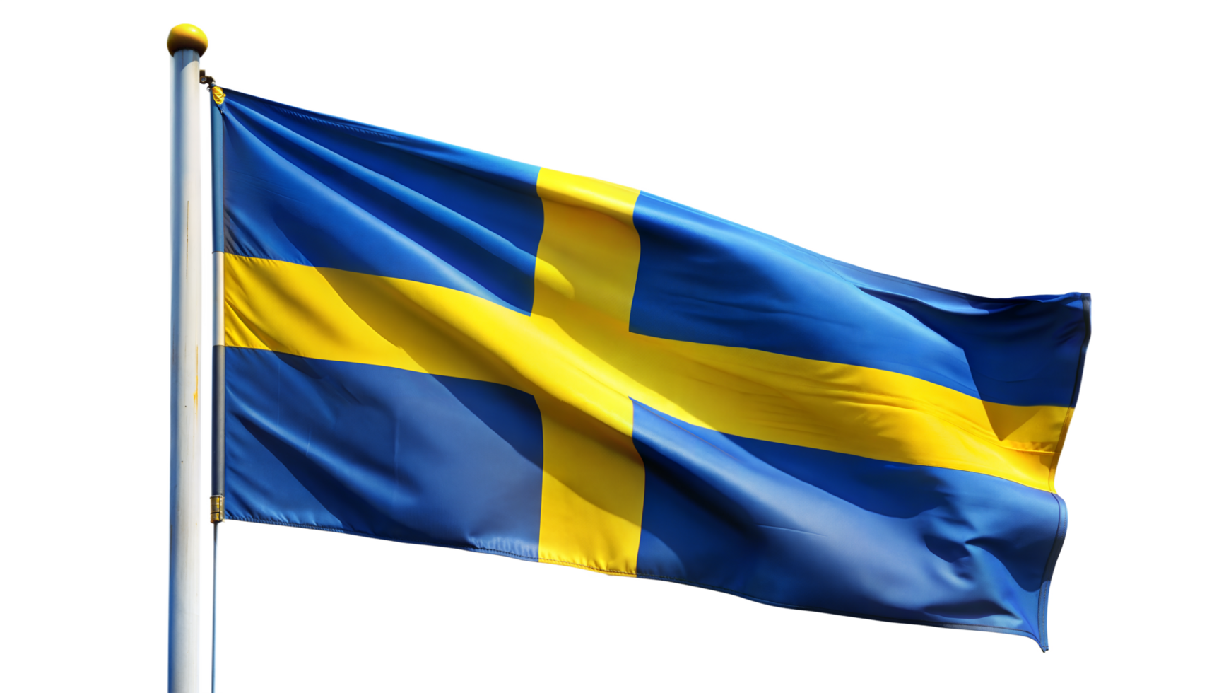 Swedish Flag on Flagpole on Transparent Background png