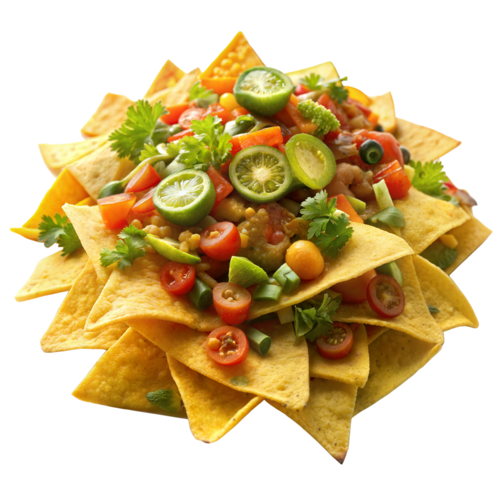 Pile of Nachos with Salsa on Transparent Background png