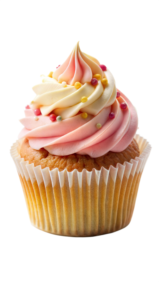 Cupcake with Pink and Yellow Frosting on Transparent Background png
