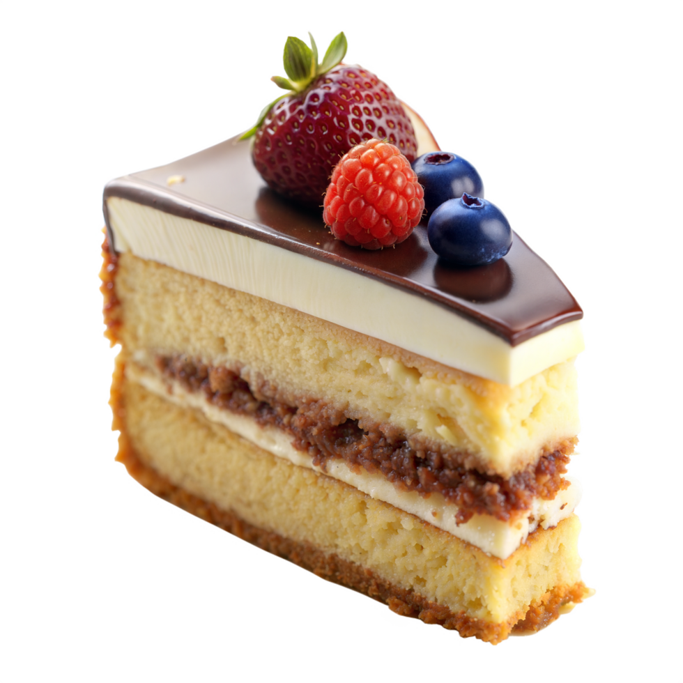 Piece of Strawberry Cake with Berries on Transparent Background png